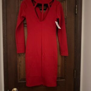 Elegant Red Long Sleeve Dress